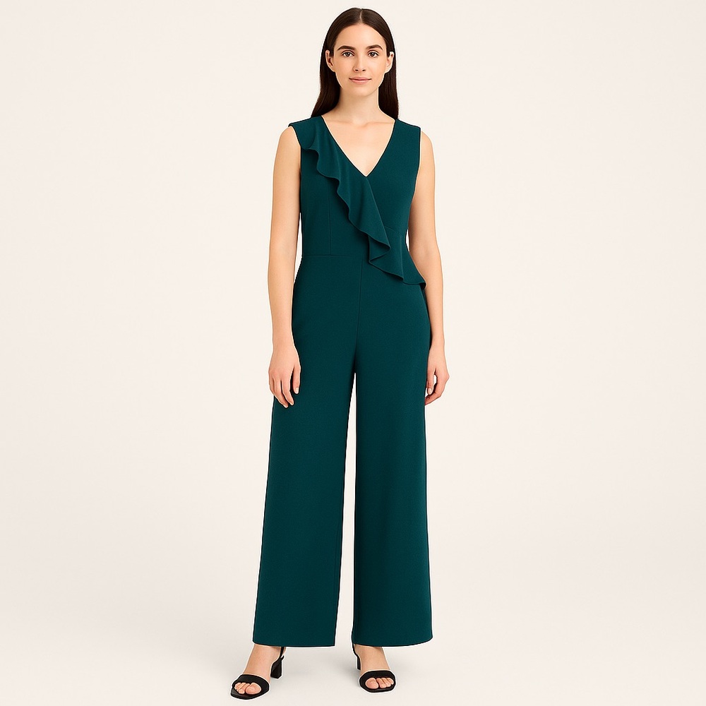 Connected Apparel Teal Ruffle Jumpsuit - Picture 3 of 10